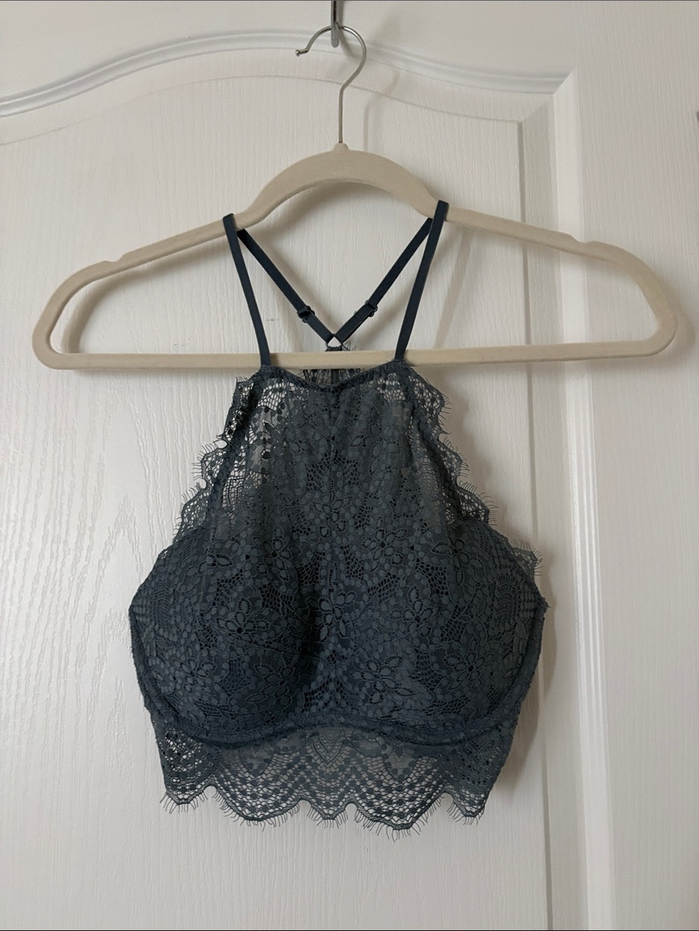 PINK Victoria's Secret Lace Halter Bralette in Charcoal Gray